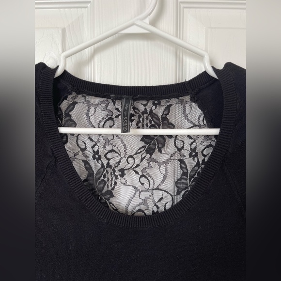 Guess Long Sleeved Black U-neck Dress with Lace Floral Detail Back - Picture 2 of 5